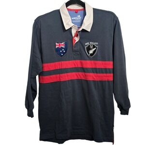 Wild Kiwi Mens New Zealand Rugby Shirt Long Sleeve‎ Gray Red Stripe Size Small